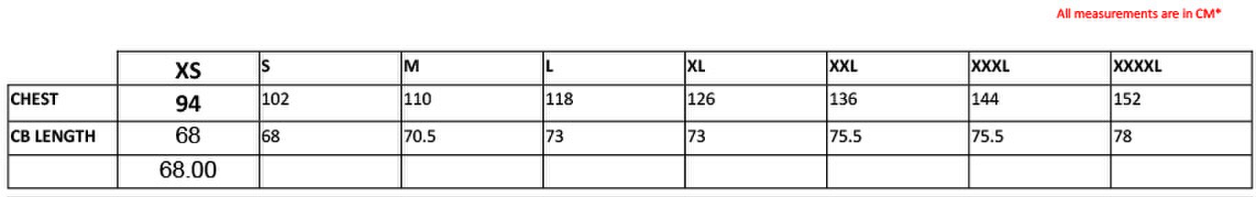 Size chart