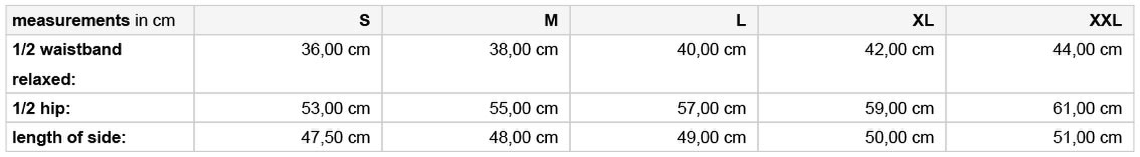Size chart