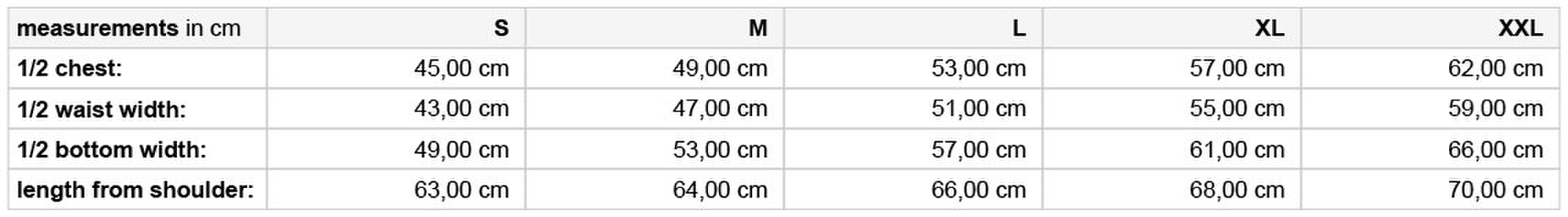 Size chart