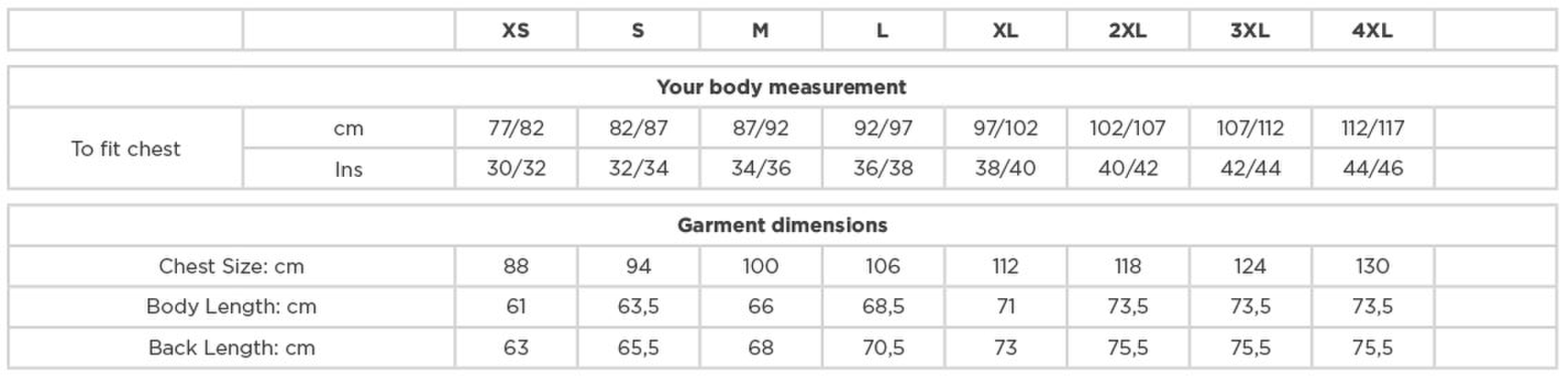 Size chart