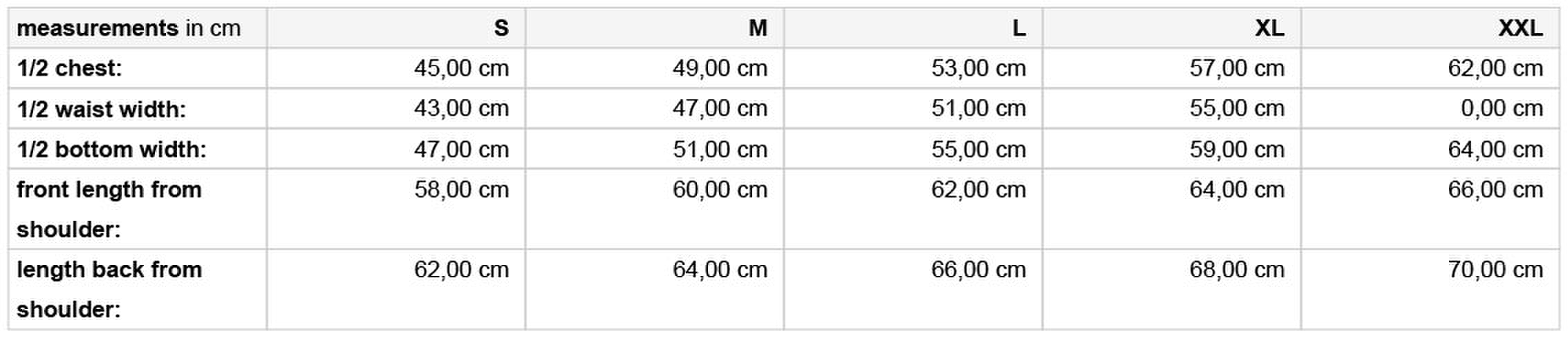Size chart