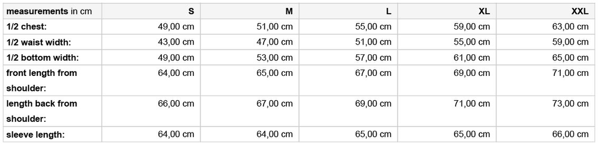 Size chart
