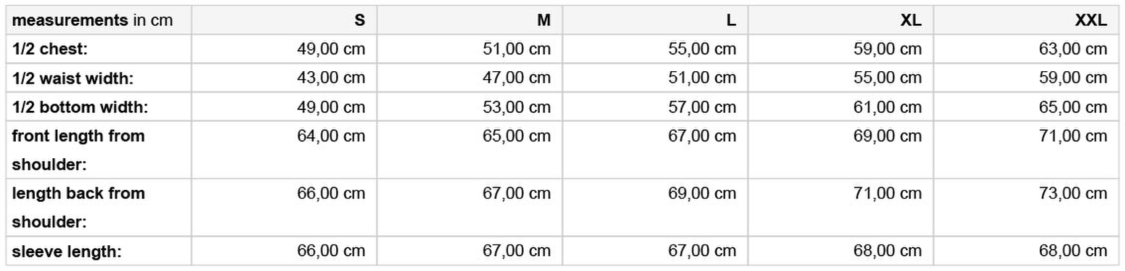Size chart