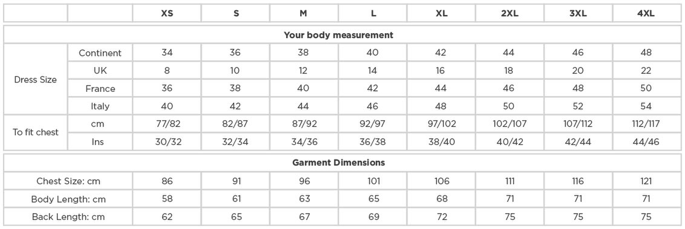 Size chart