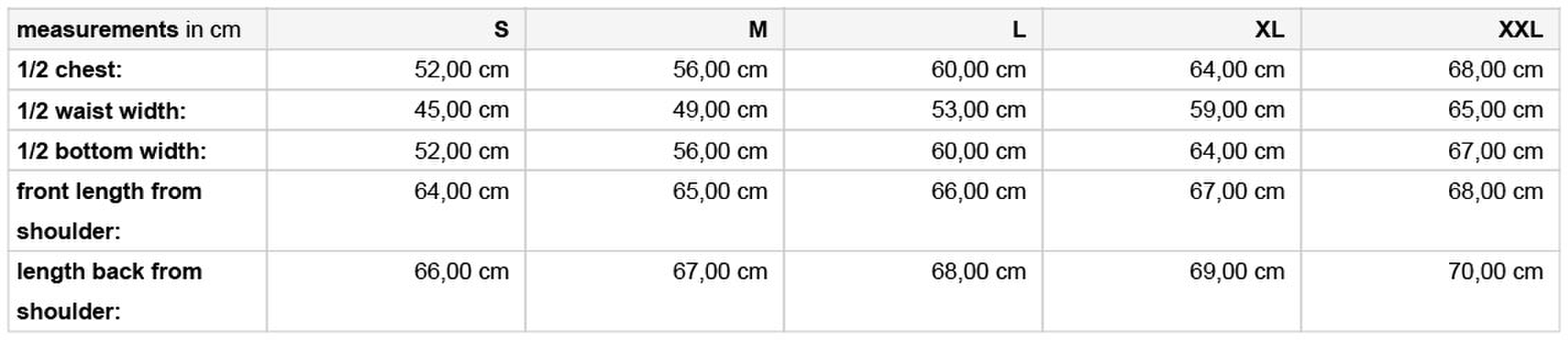 Size chart