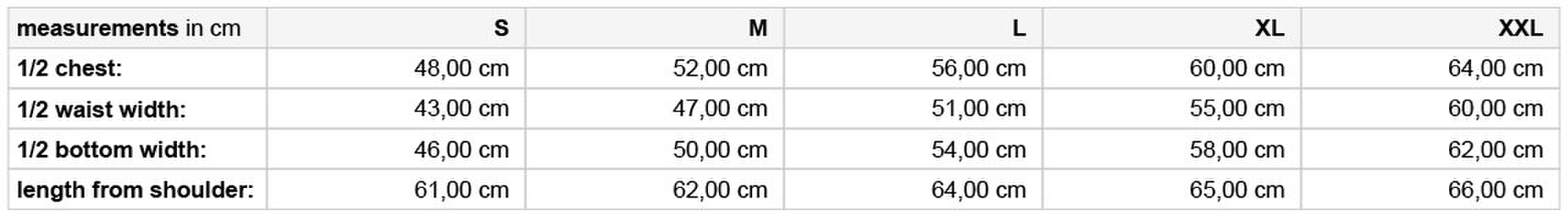 Size chart