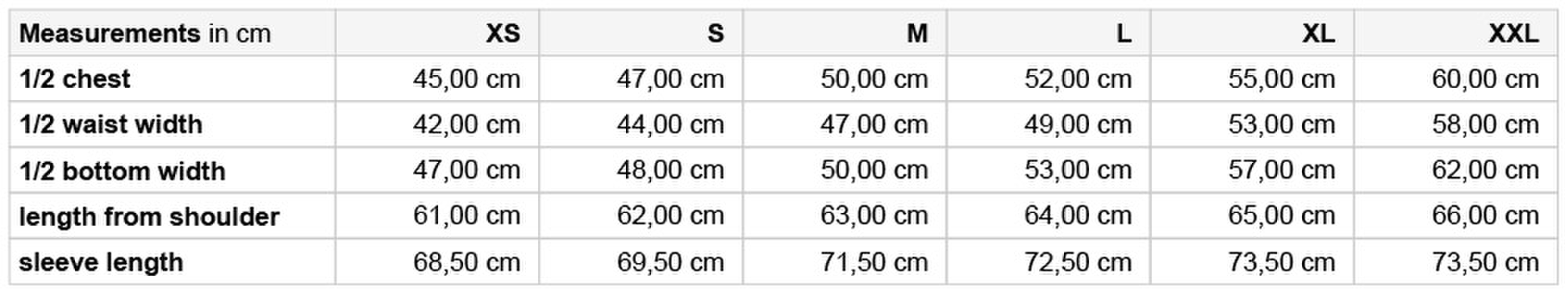 Size chart