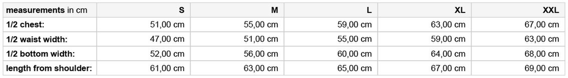 Size chart