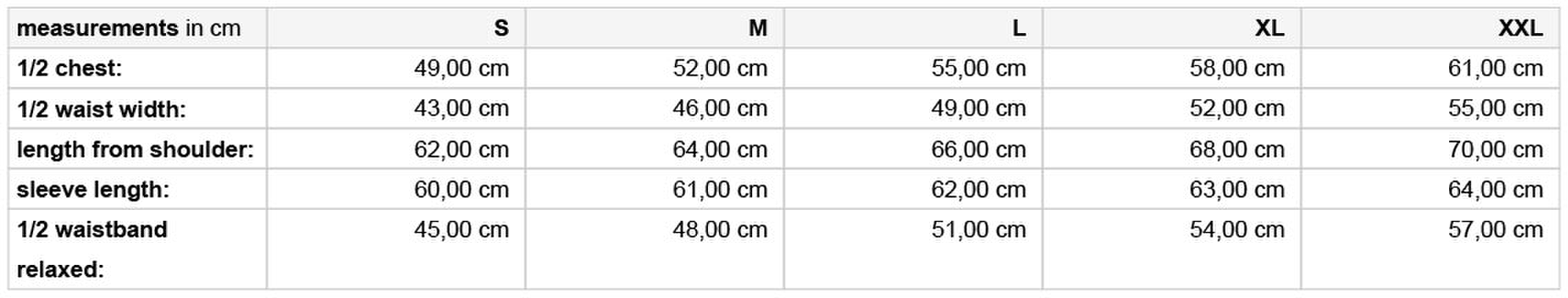 Size chart