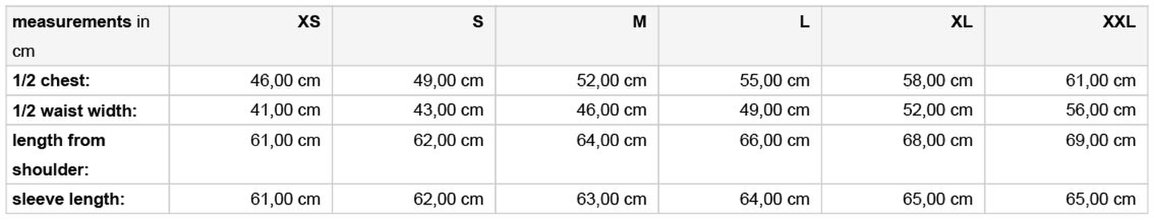 Size chart