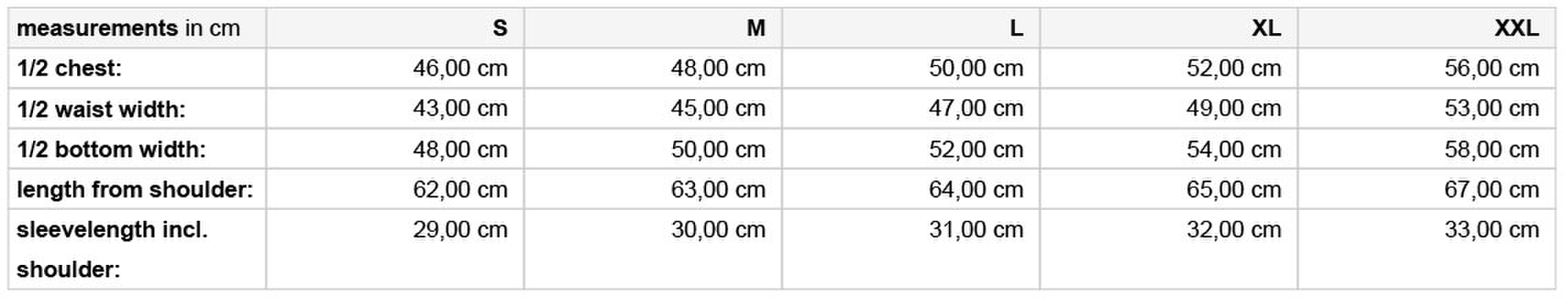 Size chart