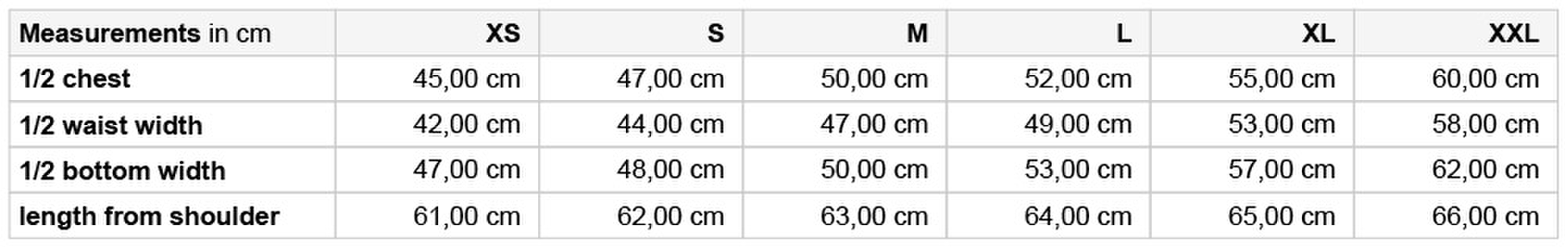 Size chart