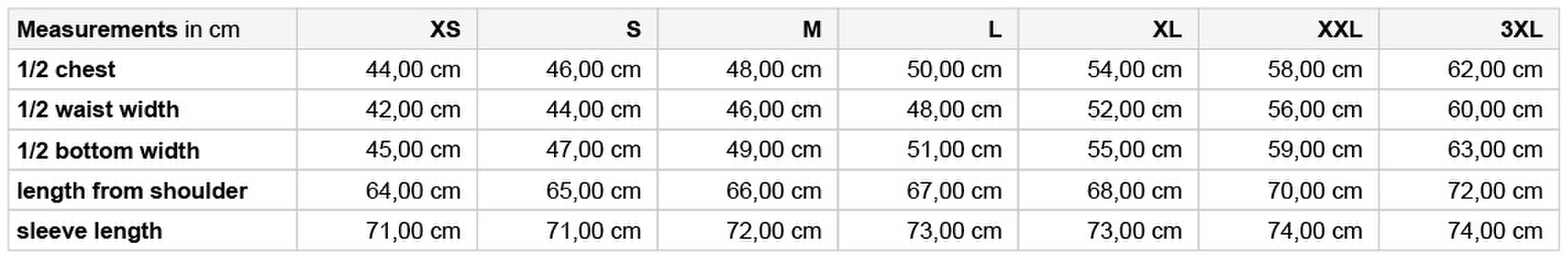 Size chart