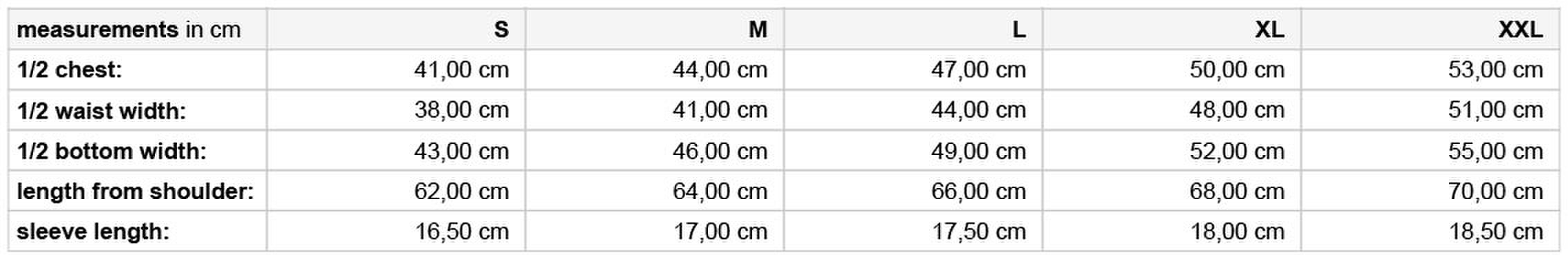 Size chart