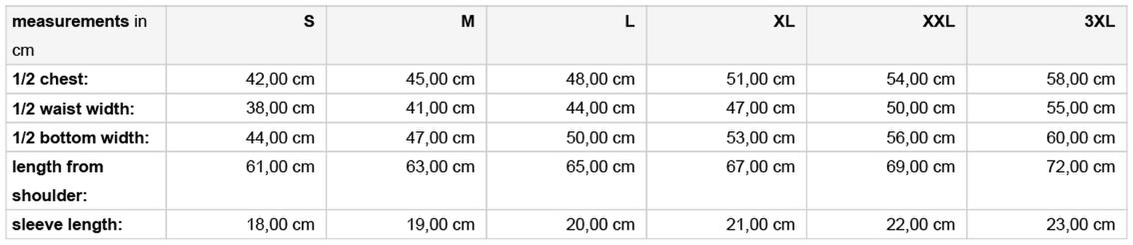 Size chart