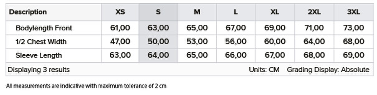 Size chart