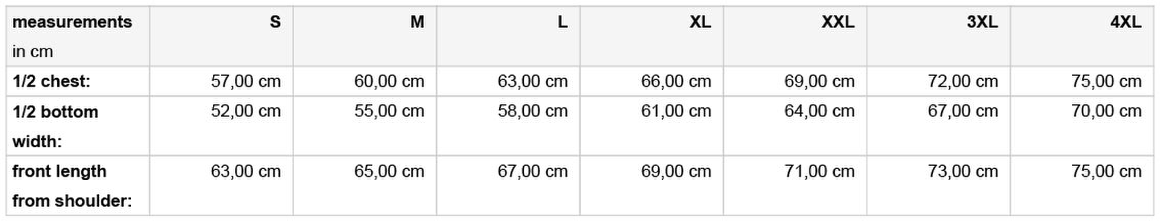 Size chart
