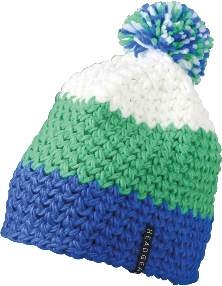 3-farbige Häkelmütze mit Pompon
