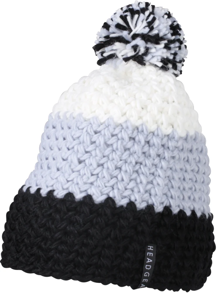 3-farbige Häkelmütze mit Pompon