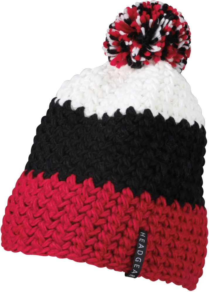3-farbige Häkelmütze mit Pompon