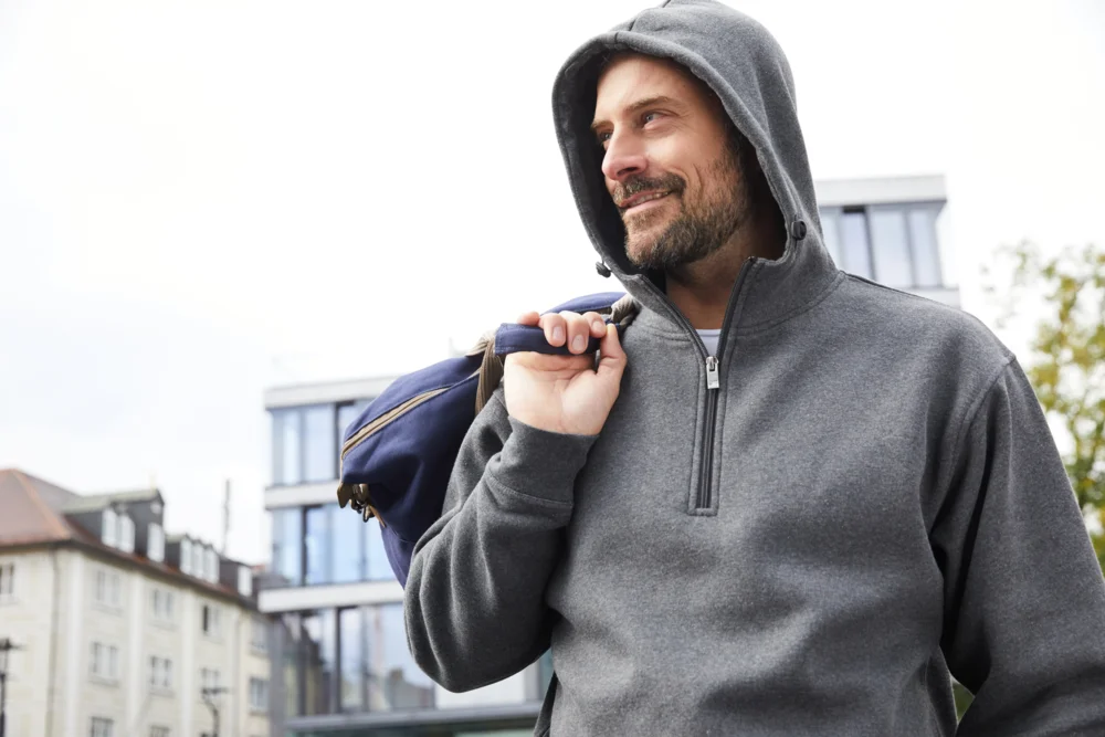 Bio Workwear Kapuzen Sweater mit "1/4" Zip
