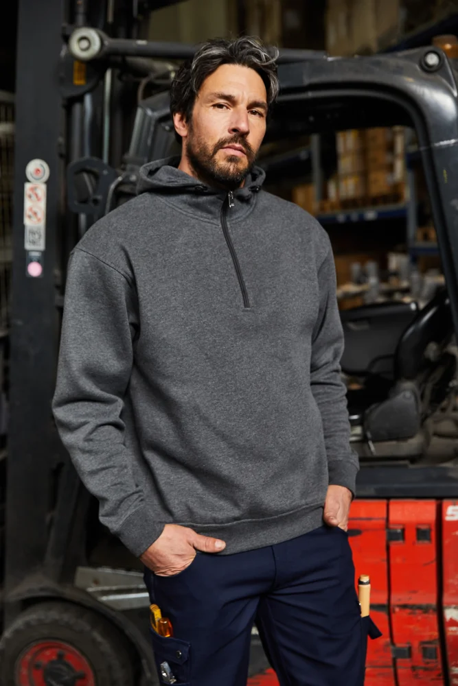 Bio Workwear Kapuzen Sweater mit "1/4" Zip