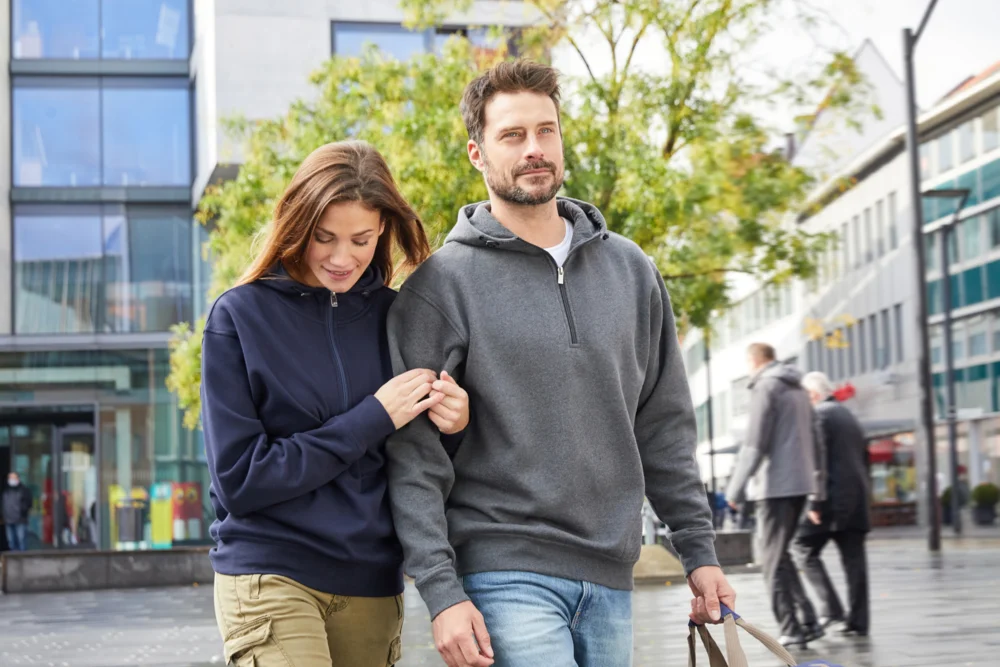Bio Workwear Kapuzen Sweater mit "1/4" Zip
