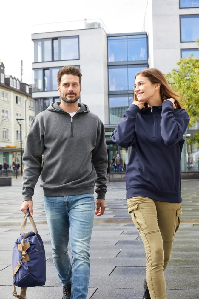 Bio Workwear Kapuzen Sweater mit "1/4" Zip
