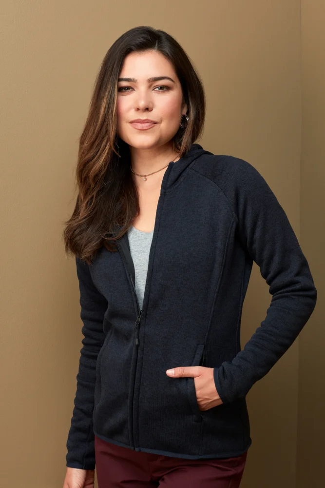 Damen Kapuzen Strickfleece Jacke