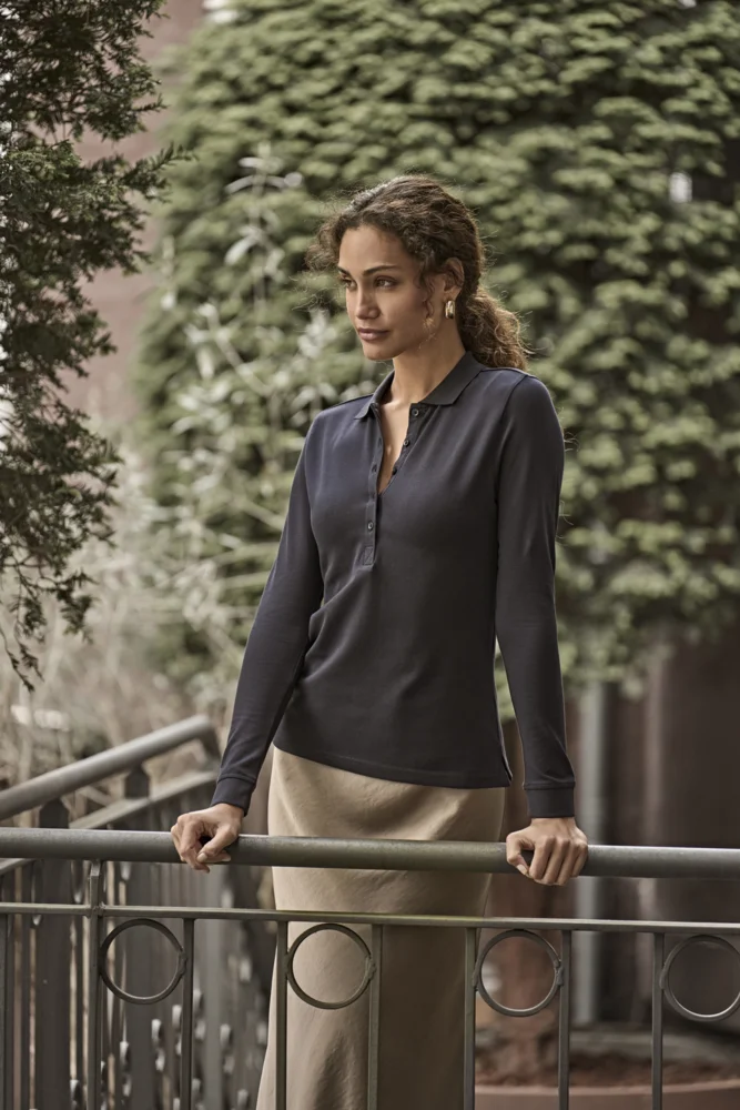Damen Luxus Stretch Piqué Polo langarm