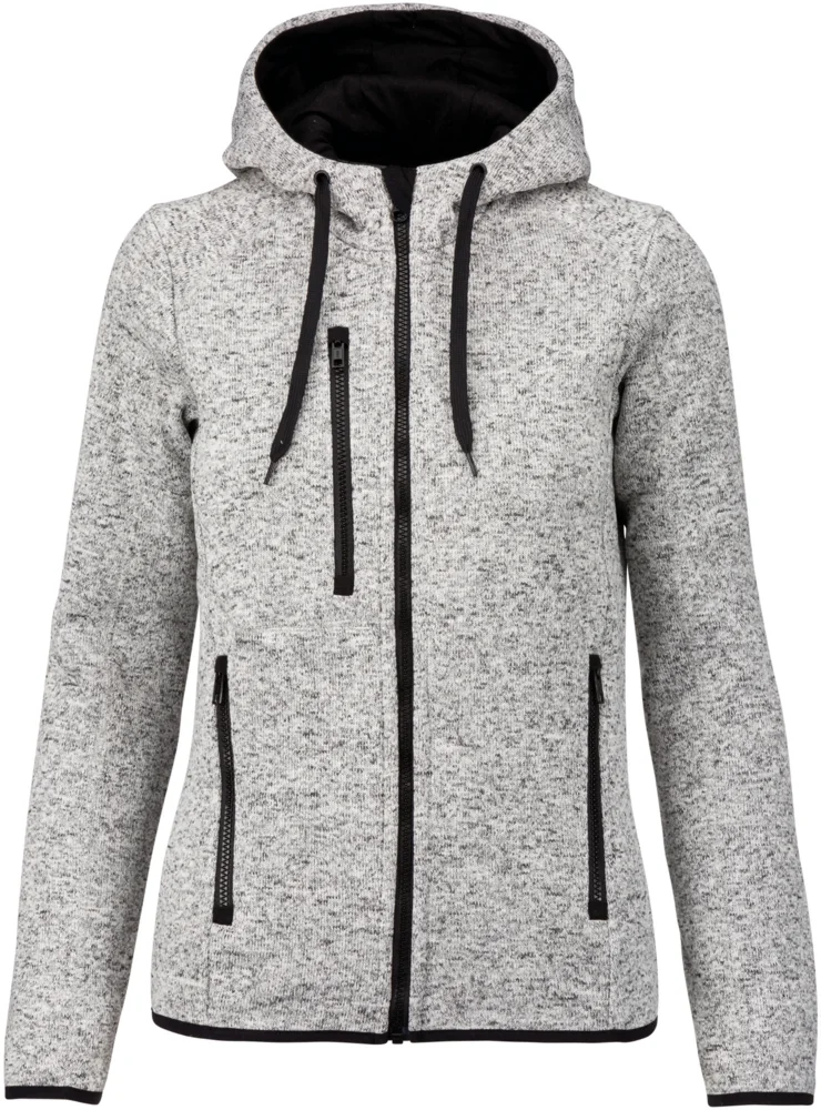 Ladies' Melange  Knitted Hooded Fleece Jacket