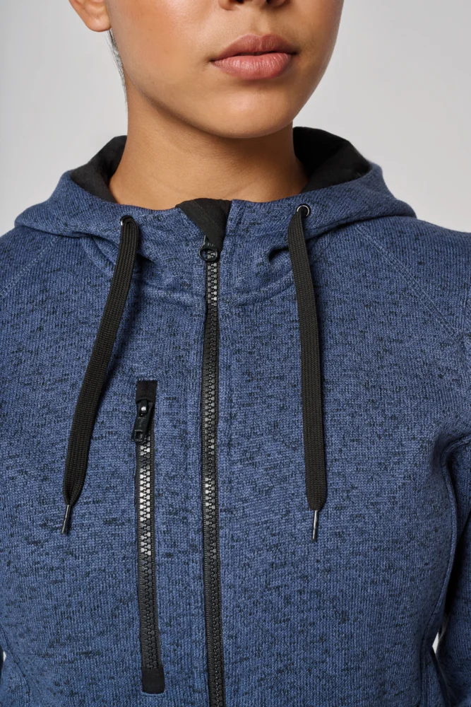 Ladies' Melange  Knitted Hooded Fleece Jacket