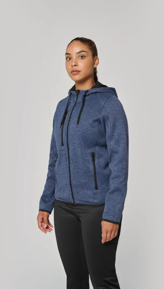 Ladies' Melange  Knitted Hooded Fleece Jacket