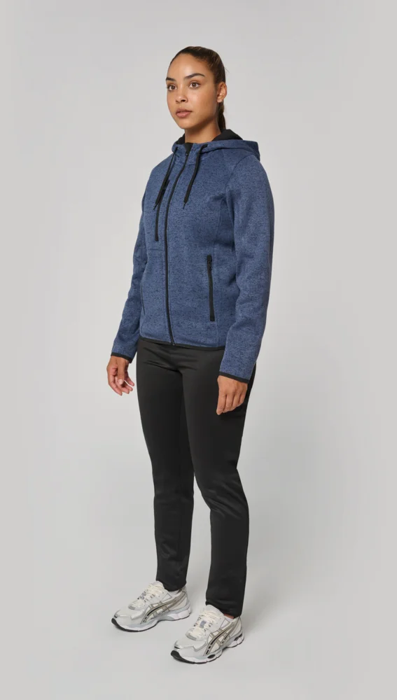 Ladies' Melange  Knitted Hooded Fleece Jacket