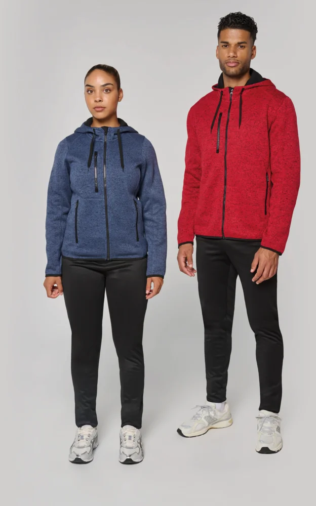 Ladies' Melange  Knitted Hooded Fleece Jacket