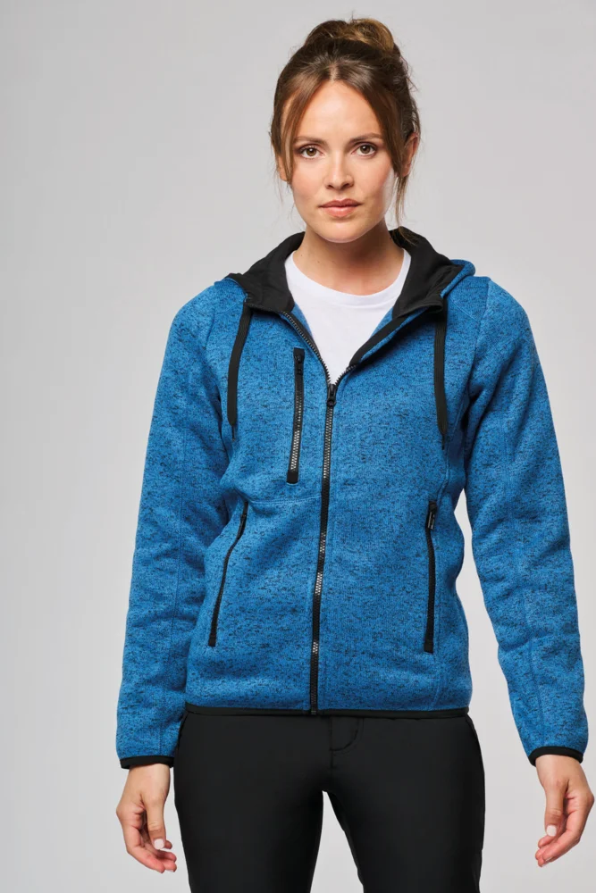 Ladies' Melange  Knitted Hooded Fleece Jacket