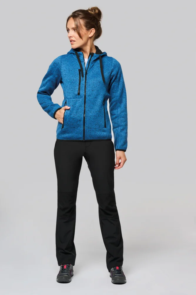 Ladies' Melange  Knitted Hooded Fleece Jacket