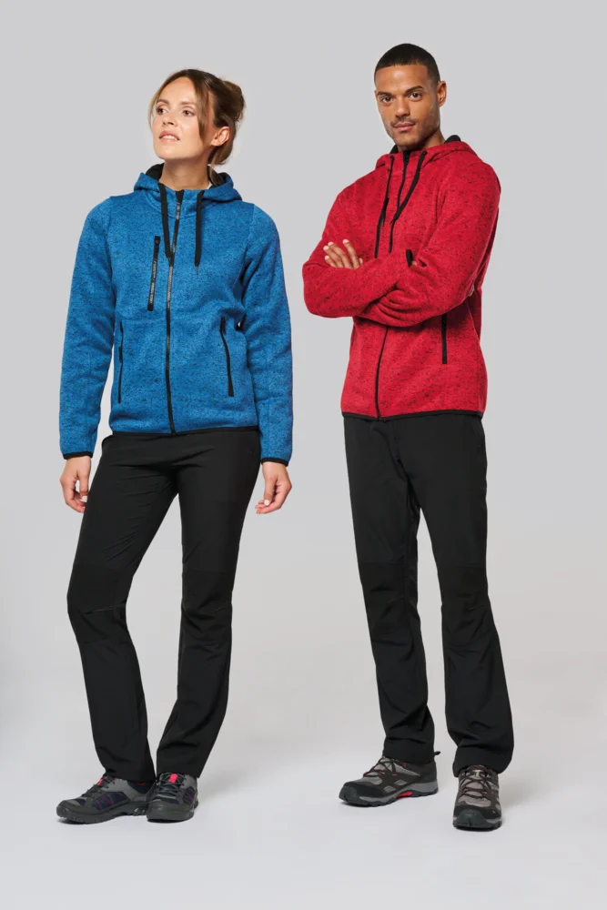 Ladies' Melange  Knitted Hooded Fleece Jacket