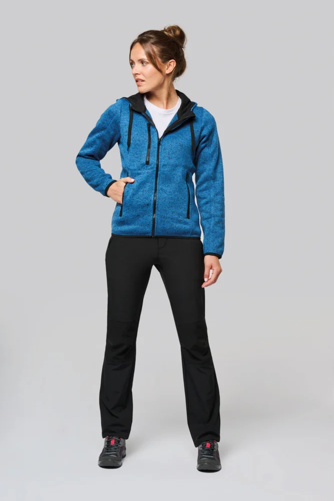 Ladies' Melange  Knitted Hooded Fleece Jacket