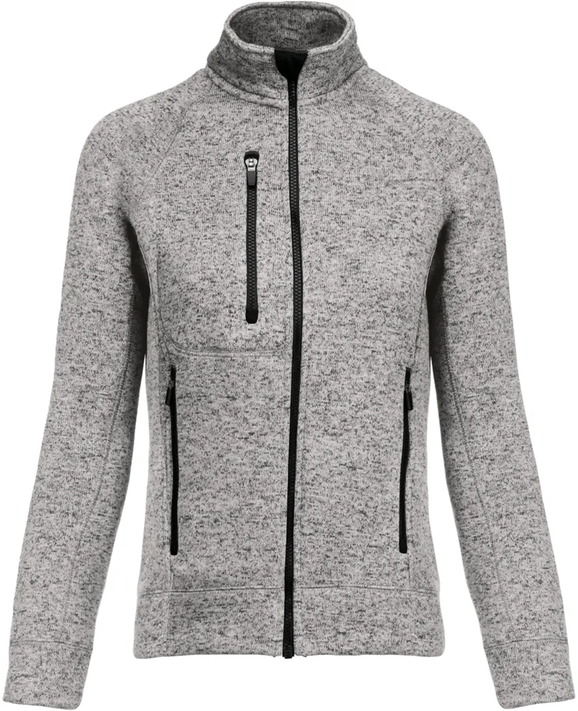 Damen Melange Strickfleece Jacke