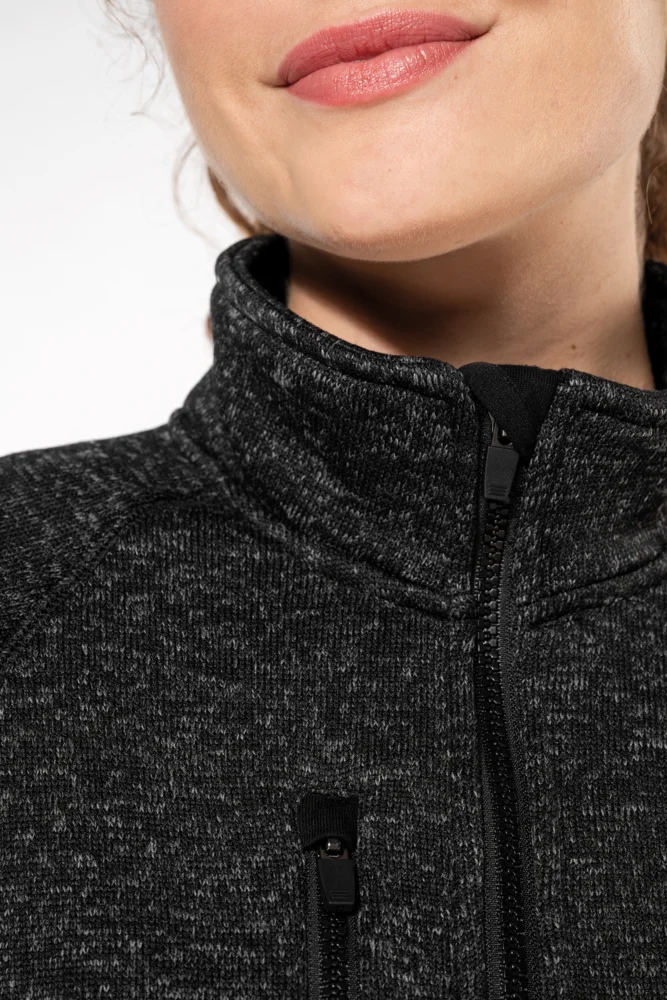 Damen Melange Strickfleece Jacke