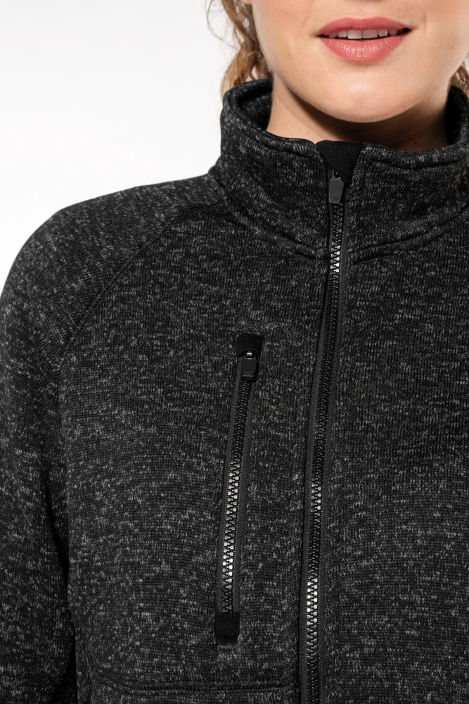 Damen Melange Strickfleece Jacke