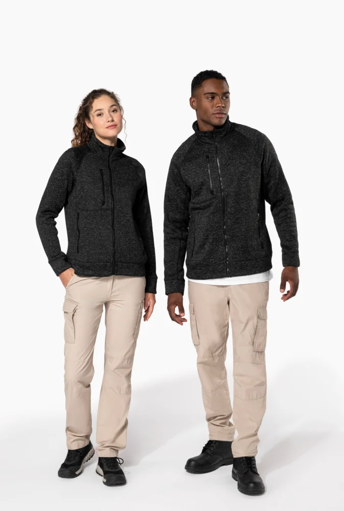 Damen Melange Strickfleece Jacke