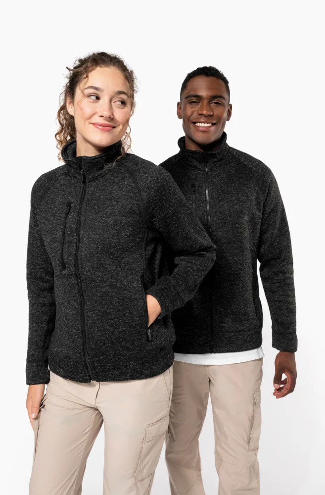 Damen Melange Strickfleece Jacke