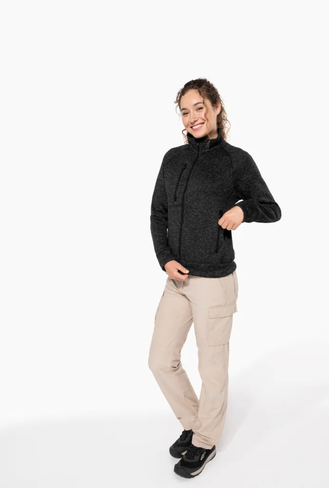 Damen Melange Strickfleece Jacke