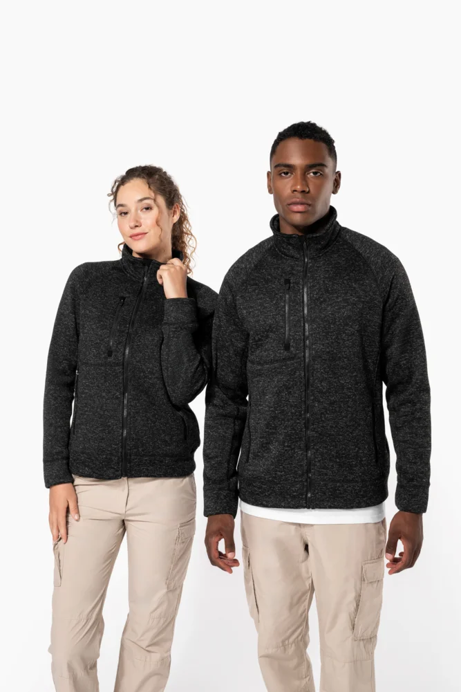 Damen Melange Strickfleece Jacke
