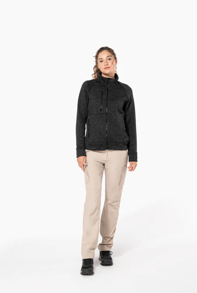 Damen Melange Strickfleece Jacke