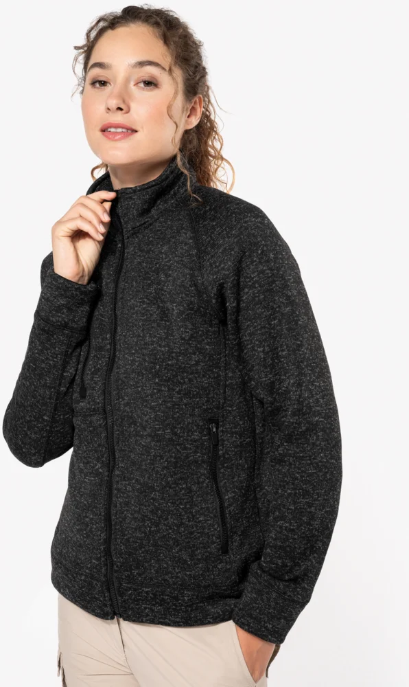 Damen Melange Strickfleece Jacke