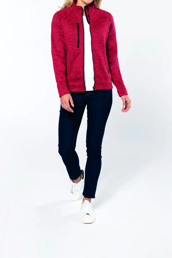 Damen Melange Strickfleece Jacke