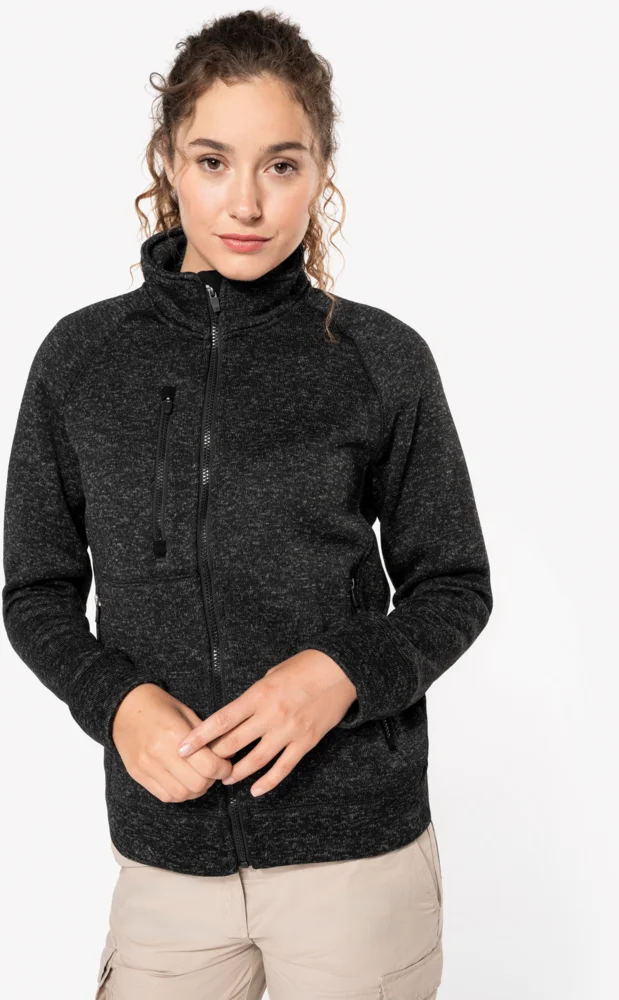 Damen Melange Strickfleece Jacke